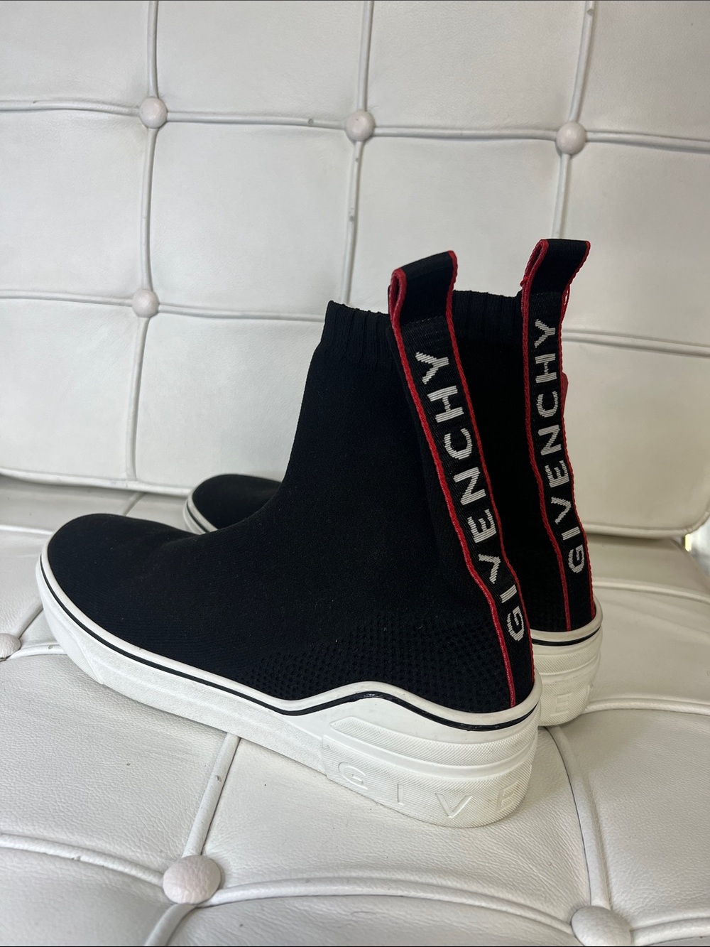 Givenchy Black Knit Sock Sneakers with Red-Trim Heel Tabs
